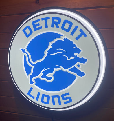 Detroit Lions Custom Designed 18" Backlit LED Button Sign Design #W7167