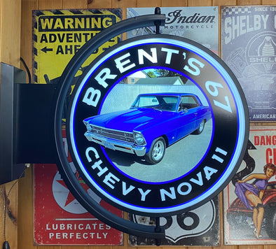 Brent’s 1967 Chevy Nova Custom Designed 24” Rotating LED Lighted Sign With Toggle Switch Controls