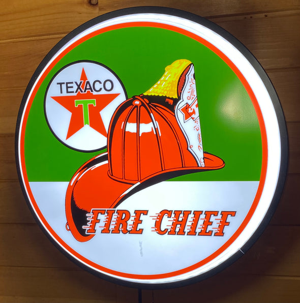 Texaco Fire Chief 18" Backlit LED Button Sign Design #W7176