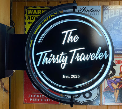 The Thirsty Traveller Custom Designed Rotating Sign