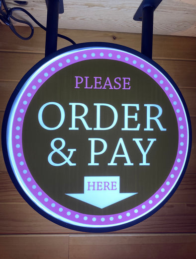 Cafe 57 Custom Designed “Order&Pay Here” 20” Two Sided Fixed Flange Sign