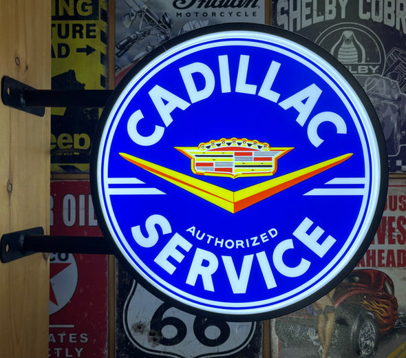 Cadillac Service 20" Two Sided LED Fixed Flange Sign Design #F7144