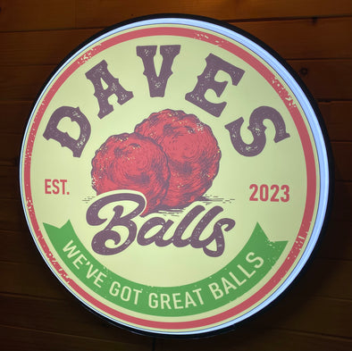 Dave’s Balls Custom Designed 30" Backlit Button Sign