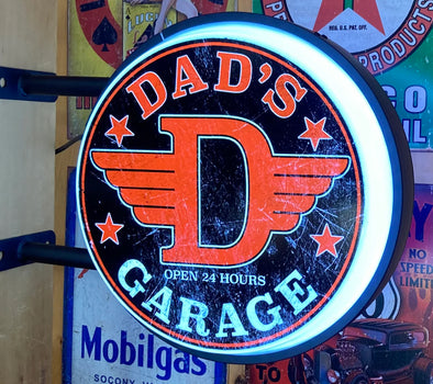 Dads Garage 20" Two Sided LED Fixed Flange Sign Design #F5015