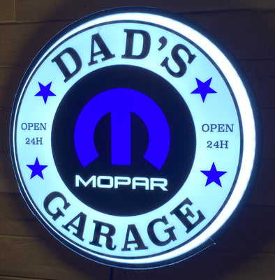 Dad’s Mopar Garage 18" Backlit LED Button Sign Design #W7141