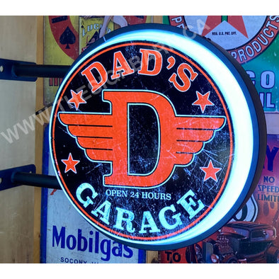 Dads Garage 20’’ Two Sided Led Fixed Flange Sign Design #F5015 Led Sign