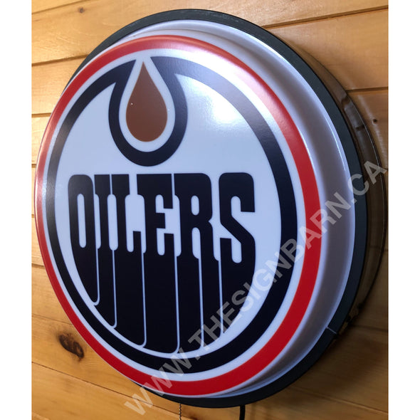 Edmonton Oilers 18’’ Backlit Led Button Sign Design #W6002 18” Led Buttons