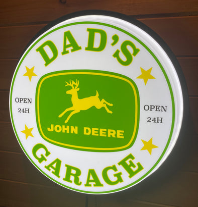 Dad’s John Deere Garage 18" Backlit LED Button Sign Design #W7138