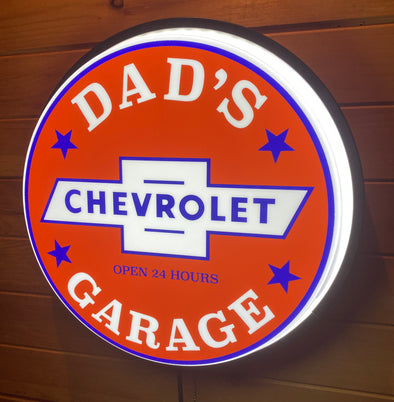 Dad Chevrolet Garage 18" Backlit LED Button Sign Design #W7140