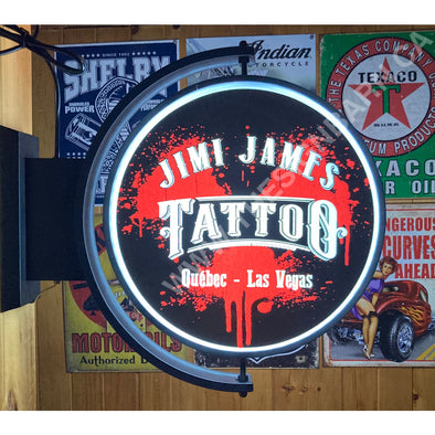 Jimi James Tattoo Custom Designed 24” Rotating Led Sign With Toggle Switch Controls Pivoting