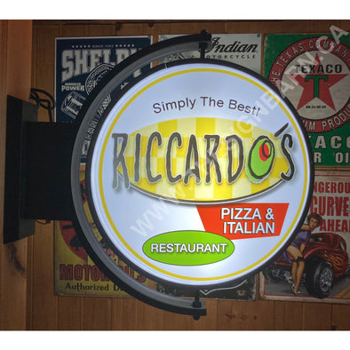 Riccardo Restaurant Custom Designed 24” Rotating Led Sign With Toggle Switch Controls Pivoting