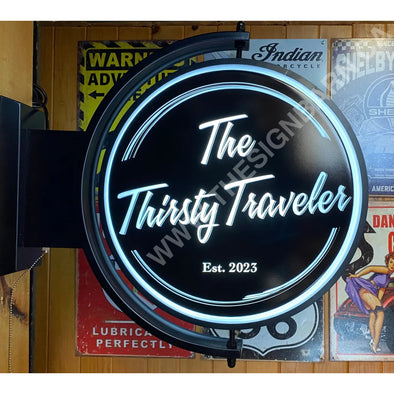 The Thirsty Traveller Custom Designed Rotating Sign 24’’ Pivoting