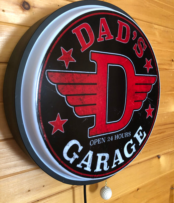 Dad's Garage 18" Backlit LED Button Sign Design #W5015