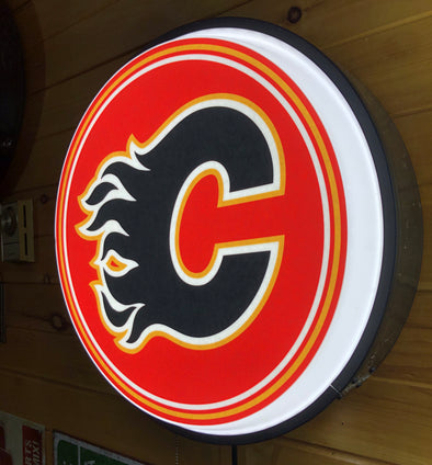 Calgary Flames 18" Backlit LED Button Sign Design #W6006