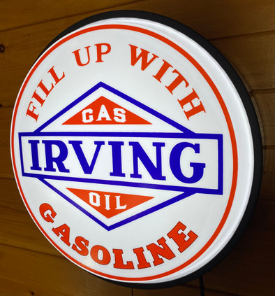 Irving Gas 18" Backlit LED Button Sign Design #W7085