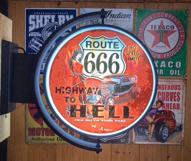 Highway To Hell 24" Rotating LED Lighted Sign Design #S7016