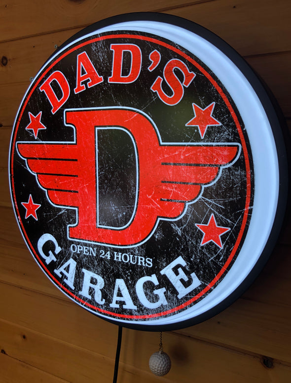 Dads Garage 30" Backlit LED Button Sign Design #BB5015